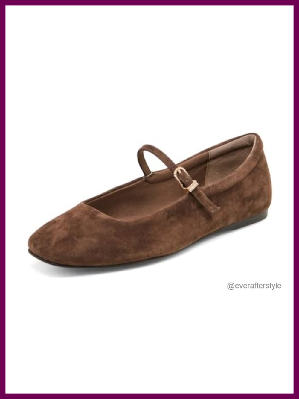Suede Ballet Flats with Buckle Strap Square Toe Slip On Mary Jane